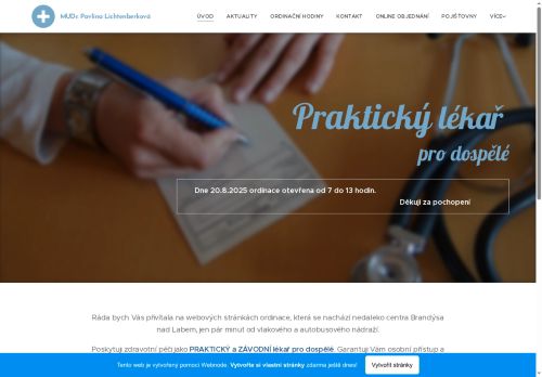 Zobrazit webové stránky Praktický lékař pro dospělé - MUDr. Pavlína Lichtenberková