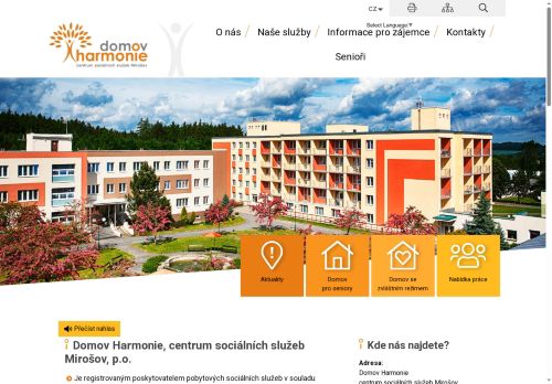 Domov Harmonie, centrum sociálních služeb Mirošov, příspěvková organizace nabízí práci na pozici Všeobecná sestra v obci Mirošov