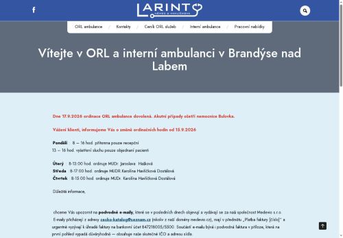 Zobrazit webové stránky ORL ambulance - Larint - MUDr. Karolína Havlíčková Dostálová
