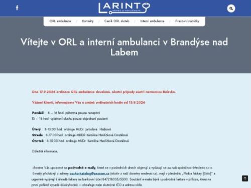 ORL ambulance - Larint - MUDr. Karolína Havlíčková Dostálová