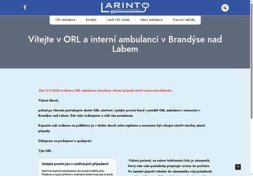 Zobrazit webové stránky Interní ambulance - Larint - MUDr. Tomáš Němec
