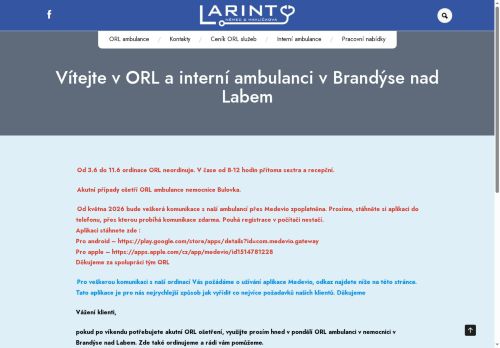 Zobrazit webové stránky ORL ambulance - Larint - MUDr. Karolína Havlíčková Dostálová