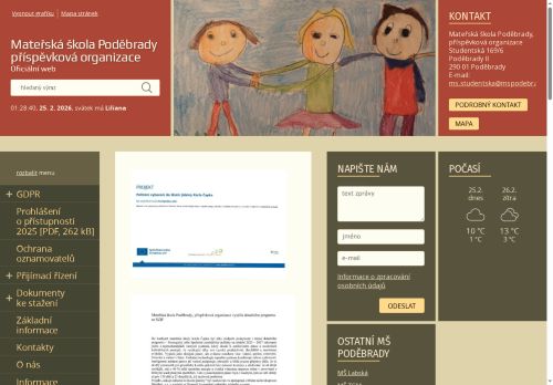 Webové stránky Mateřská škola Poděbrady, příspěvková organizace, Poděbrady