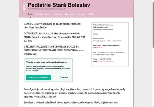 Zobrazit webové stránky Pediatrie Stará Boleslav - MUDr. Jana Uhrinová