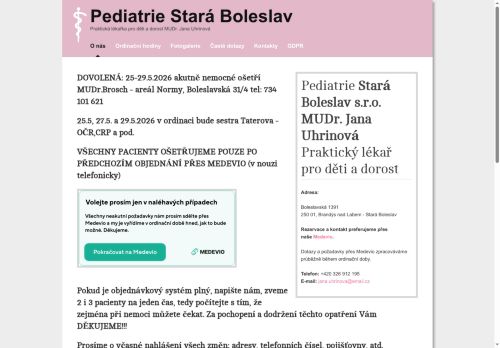 Zobrazit webové stránky Pediatrie Stará Boleslav - MUDr. Jana Uhrinová