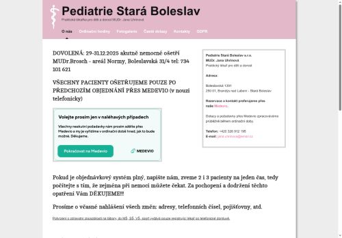 Zobrazit webové stránky Pediatrie Stará Boleslav - MUDr. Jana Uhrinová