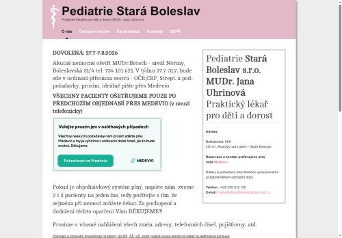 Zobrazit webové stránky Pediatrie Stará Boleslav - MUDr. Jana Uhrinová