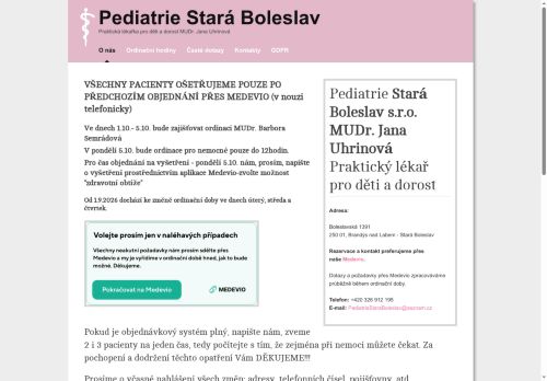Zobrazit webové stránky Pediatrie Stará Boleslav - MUDr. Jana Uhrinová