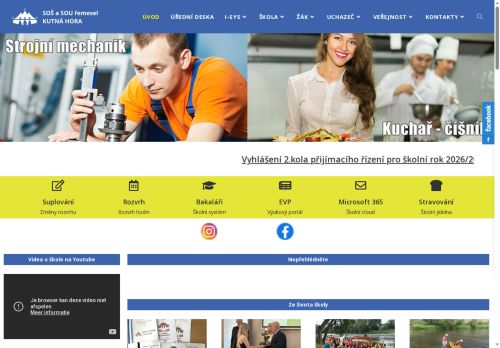 Webové stránky Střední odborná škola a Střední odborné učiliště řemesel, Kutná Hora, Čáslavská 202, Kutná Hora
