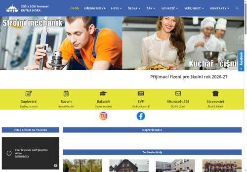 Webové stránky Střední odborná škola a Střední odborné učiliště řemesel, Kutná Hora, Čáslavská 202, Kutná Hora
