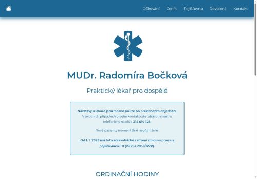 Zobrazit webové stránky Praktický lékař pro dospělé - MUDr. Radomíra Bočková