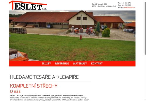 Webové stránky TESLET s.r.o., Chrášťany