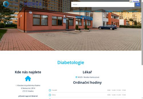 Zobrazit webové stránky Diabetologie - I. Všeobecná poliklinika Kladno - MUDr. Renáta Hamouzová