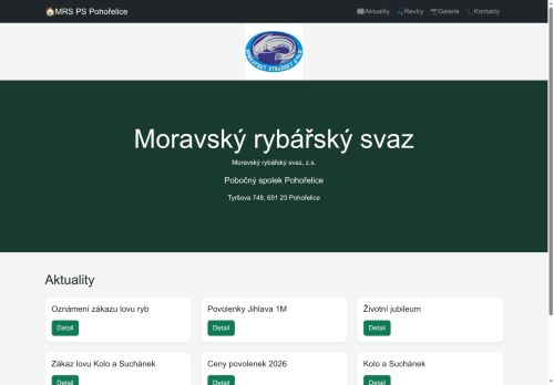 Zobrazit webové stránky Moravský rybářský svaz, MO Pohořelice
