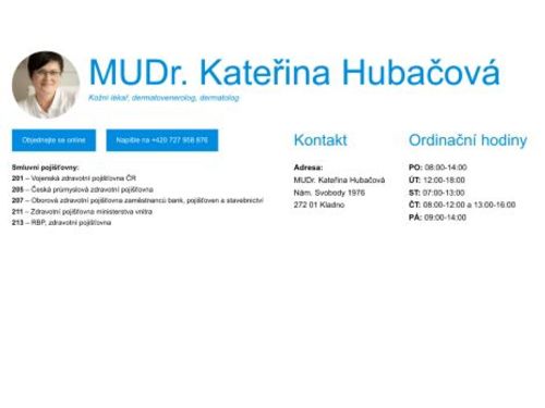 Dermatovenerologická ambulance - I. Všeobecná poliklinika Kladno - MUDr. Kateřina Hubačová