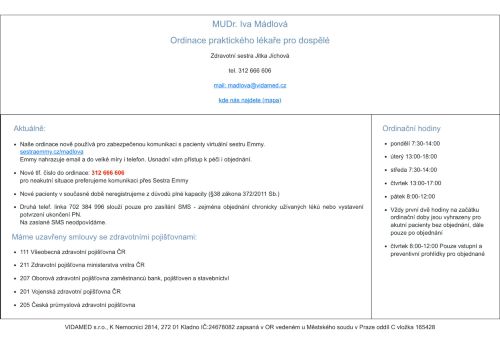 Zobrazit webové stránky Praktický lékař pro dospělé - I. Všeobecná poliklinika Kladno - MUDr. Iva Mádlová