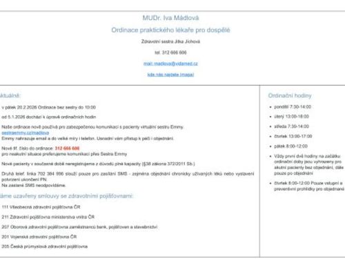 Praktický lékař pro dospělé - I. Všeobecná poliklinika Kladno - MUDr. Iva Mádlová