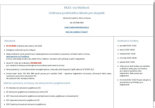 Zobrazit webové stránky Praktický lékař pro dospělé - I. Všeobecná poliklinika Kladno - MUDr. Iva Mádlová