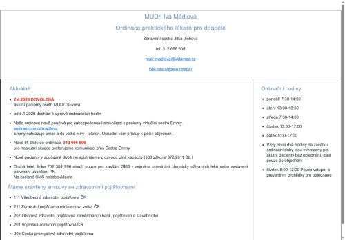 Zobrazit webové stránky Praktický lékař pro dospělé - I. Všeobecná poliklinika Kladno - MUDr. Iva Mádlová