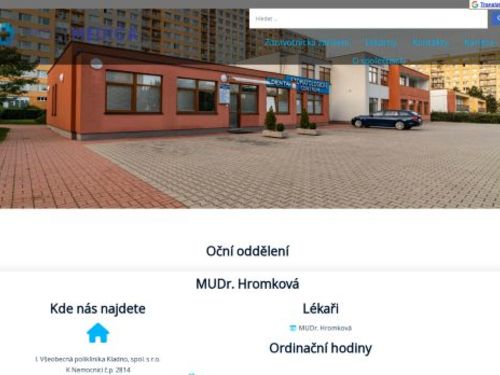 Oční ordinace - I. Všeobecná poliklinika Kladno - MUDr. Hromková, MUDr. Šuttová