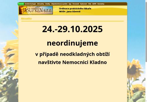 Zobrazit webové stránky Praktický lékař pro dospělé a endokrinologie - JASUPREN - I. Všeobecná poliklinika Kladno - MUDr. Jana Sůvová
