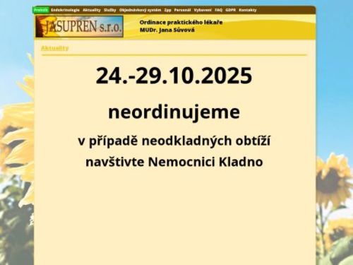 Praktický lékař pro dospělé a endokrinologie - JASUPREN - I. Všeobecná poliklinika Kladno - MUDr. Jana Sůvová