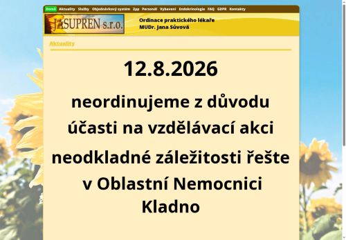 Zobrazit webové stránky Praktický lékař pro dospělé a endokrinologie - JASUPREN - I. Všeobecná poliklinika Kladno - MUDr. Jana Sůvová