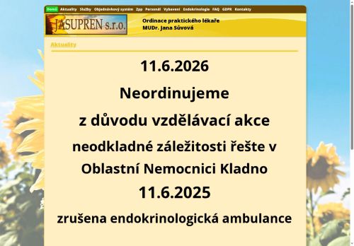 Zobrazit webové stránky Praktický lékař pro dospělé a endokrinologie - JASUPREN - I. Všeobecná poliklinika Kladno - MUDr. Jana Sůvová