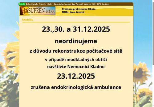 Zobrazit webové stránky Praktický lékař pro dospělé a endokrinologie - JASUPREN - I. Všeobecná poliklinika Kladno - MUDr. Jana Sůvová
