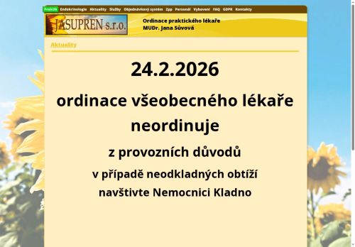 Zobrazit webové stránky Praktický lékař pro dospělé a endokrinologie - JASUPREN - I. Všeobecná poliklinika Kladno - MUDr. Jana Sůvová