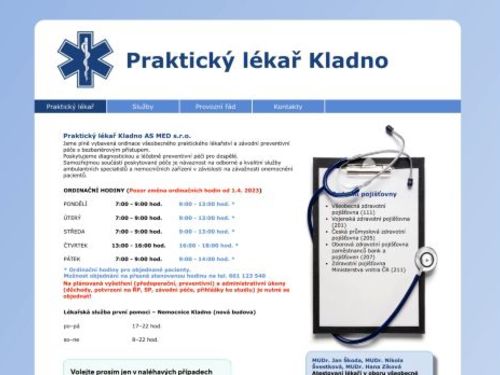 Praktický lékař Kladno AS MED s.r.o. - I. Všeobecná poliklinika Kladno - MUDr. Jan Škoda, MUDr. Nikola Švestková