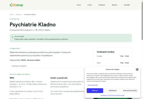 Zobrazit webové stránky Psychiatrická ambulance Clinterap - I. Všeobecná poliklinika Kladno