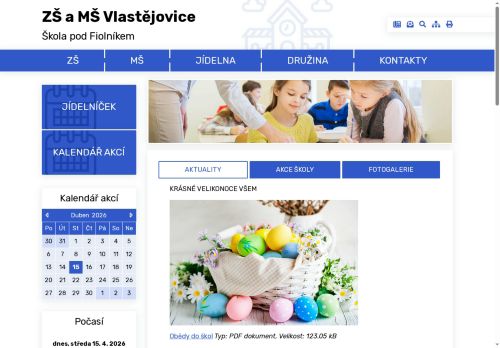 Webové stránky Základní škola a Mateřská škola Vlastějovice, Vlastějovice