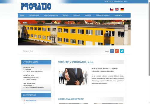 Webové stránky PRORATIO, s.r.o., Poříčí nad Sázavou