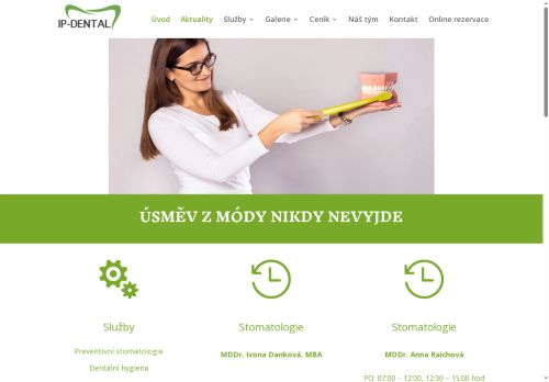 Zobrazit webové stránky Stomatologie - IP-DENTAL - Poliklinika Kladno (ul. Unhošťská) - MDDr. Ivona Petrlíková, MBA, MDDr. Helena Hakoš Picková, MDDr. Zuzana Březinová