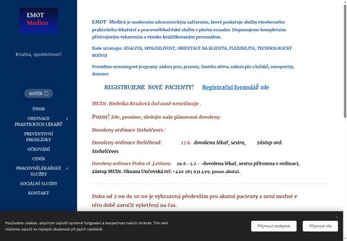 Zobrazit webové stránky Praktický lékař pro dospělé EMOT Medico - MUDr. Yaroslav Shepelyak, MUDr. Anna Taborovcová