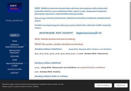Zobrazit webové stránky Praktický lékař pro dospělé EMOT Medico - MUDr. Josef Jelínek, MUDr. Anna Taborovcová