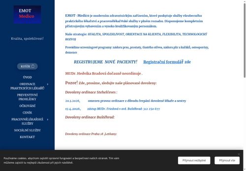 Zobrazit webové stránky Praktický lékař pro dospělé EMOT Medico - MUDr. Josef Jelínek, MUDr. Anna Taborovcová