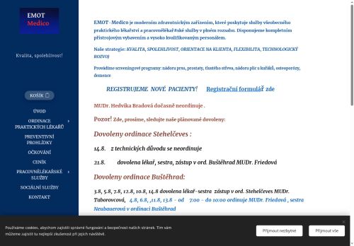 Zobrazit webové stránky Praktický lékař pro dospělé EMOT Medico - MUDr. Yaroslav Shepelyak, MUDr. Anna Taborovcová