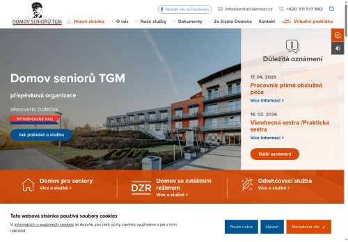 Webové stránky Domov seniorů TGM, příspěvková organizace, Beroun
