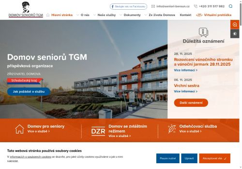 Webové stránky Domov seniorů TGM, příspěvková organizace, Beroun