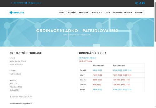 Zobrazit webové stránky Praktický lékař pro dospělé GENECARE- MUDr. MUDr. Linda Mílová, MUDr. Ivana Hranostýlová