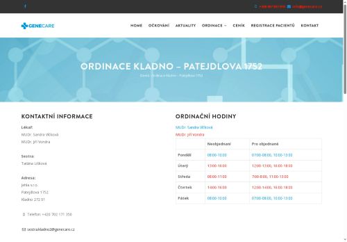 Zobrazit webové stránky Praktický lékař pro dospělé GENECARE- MUDr. MUDr. Linda Mílová, MUDr. Ivana Hranostýlová