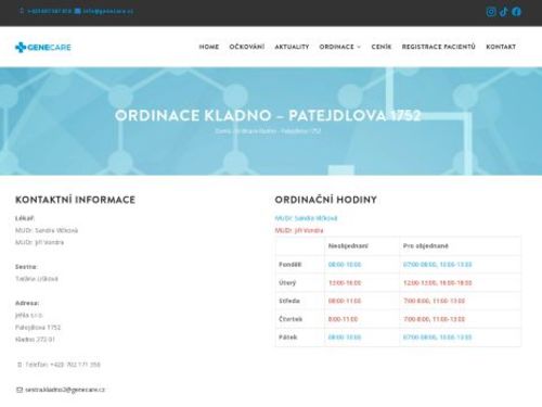 Praktický lékař pro dospělé GENECARE- MUDr. MUDr. Linda Mílová, MUDr. Ivana Hranostýlová