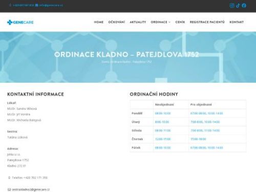 Praktický lékař pro dospělé GENECARE- MUDr. MUDr. Linda Mílová, MUDr. Ivana Hranostýlová
