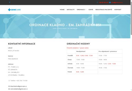 Zobrazit webové stránky Praktický lékař pro dospělé GENECARE- MUDr. Jiří Vondra, MUDr. Laura Šímová