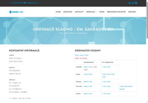Zobrazit webové stránky Praktický lékař pro dospělé GENECARE- MUDr. Jiří Vondra, MUDr. Laura Šímová