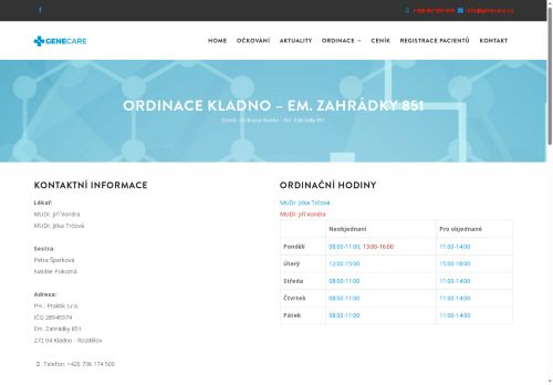 Zobrazit webové stránky Praktický lékař pro dospělé GENECARE- MUDr. Jiří Vondra, MUDr. Laura Šímová