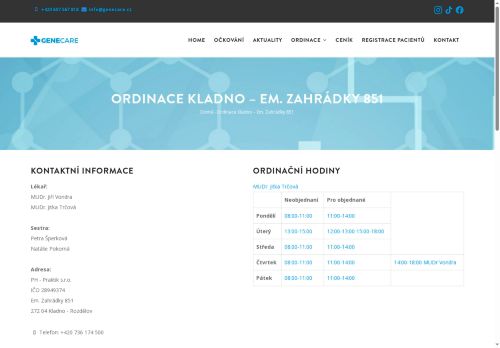 Zobrazit webové stránky Praktický lékař pro dospělé GENECARE- MUDr. Jiří Vondra, MUDr. Laura Šímová