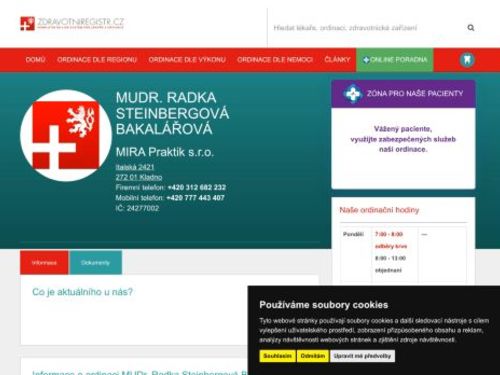 Praktický lékař pro dospělé MIRA Praktik s.r.o. - MUDr. Radka Steinbergová Bakalářová